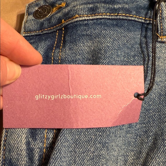 Distressed Blue Jeans with Frayed Hem - Picture 2 of 5